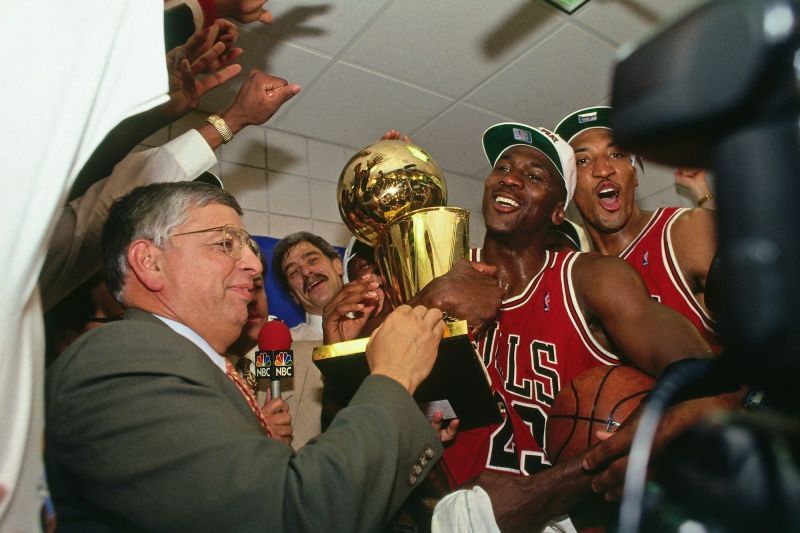 Jordan with the Larry O&#039;Brien trophy.