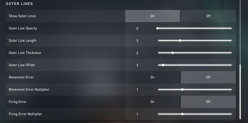 Outer Liner setting to make a flower crosshair. (Image via Valorant)