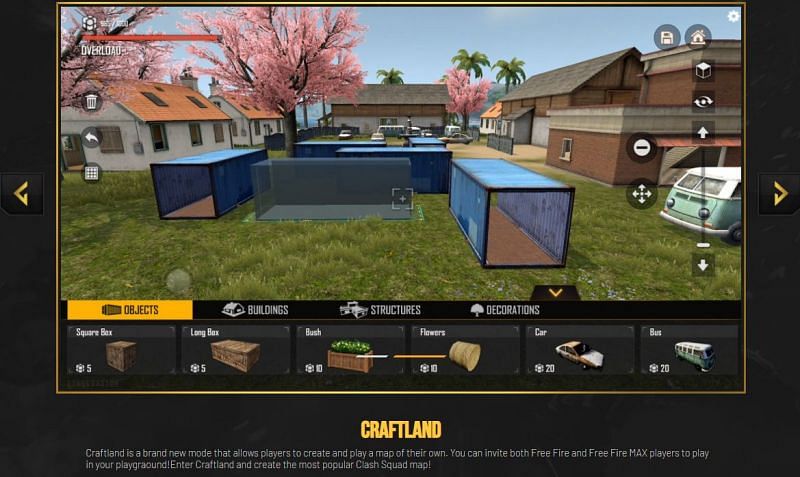 Players can use Craftland to create their own Clash Squad map (Image via Free Fire Max)