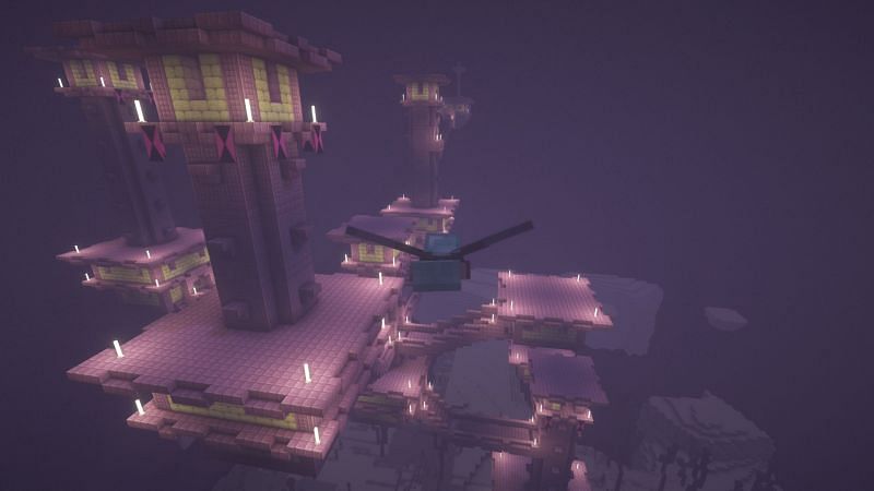 Player flying over an end city with an elytra (Image via Minecraft)