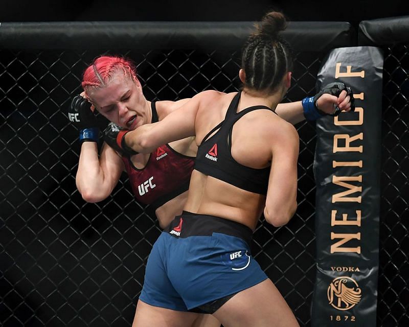 Maycee Barber thrashes Gillian Robertson | Image credit: MMA Junkie