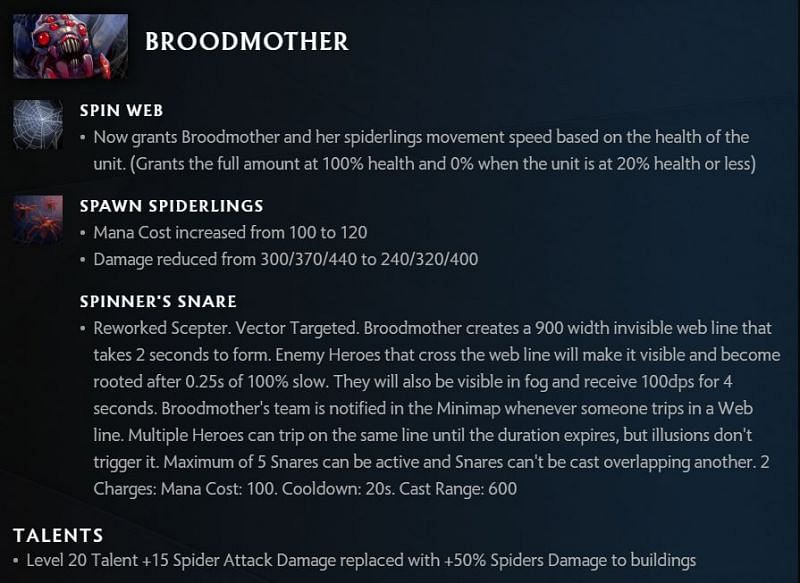 Broodmother changes in 7.30 (image via Valve)