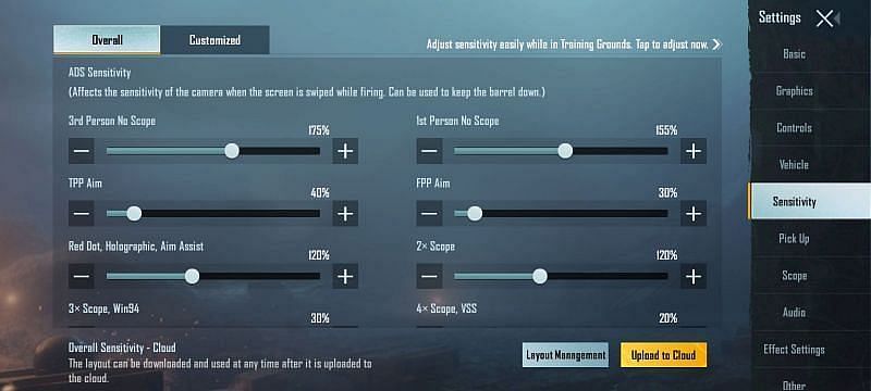 BGMI ADS sensitivity settings for non-gyro players