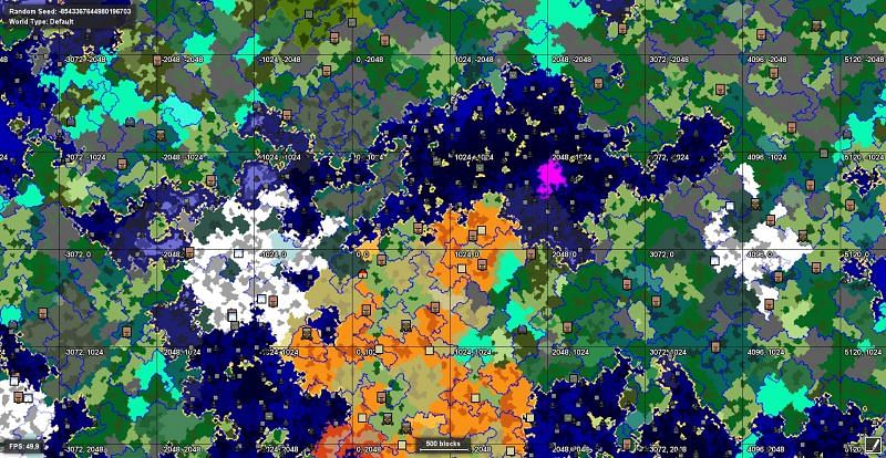 A map of a Minecraft world that features every biome (Image via Reddit)