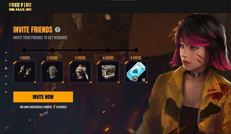 Users can earn items by inviting their friends (Image via Free Fire)
