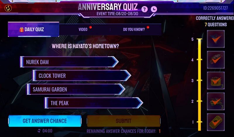 The anniversary quiz question for 28 August (Image via Free Fire)