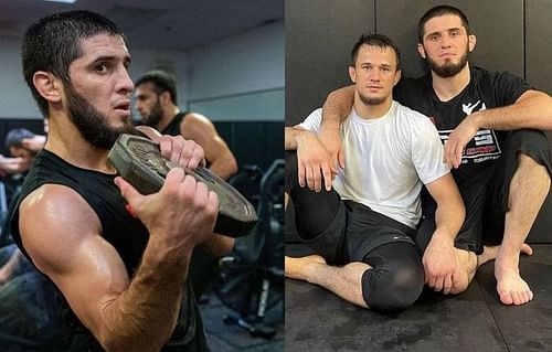 Islam Makhachev (left and far right); Usman Nurmagomedov (center) [Images Courtesy: @islam_makhachev and @usman_nurmagomedov on Instagram]