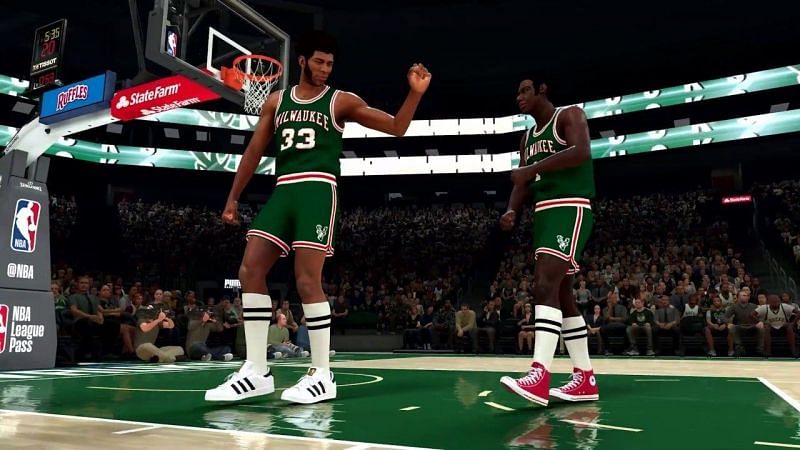 Kareem Abdul-Jabbar and Oscar Robertson of the Milwaukee Bucks as seen in NBA 2K20 [Source: IGN]