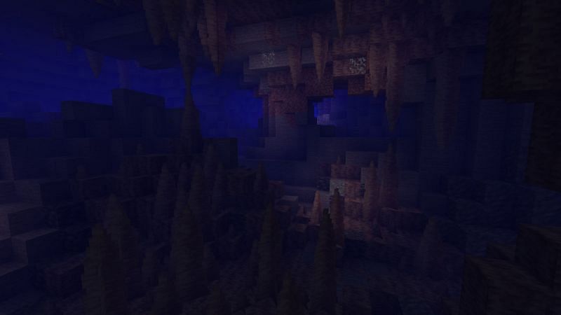 An underwater dripstone cave (Image via Minecraft)