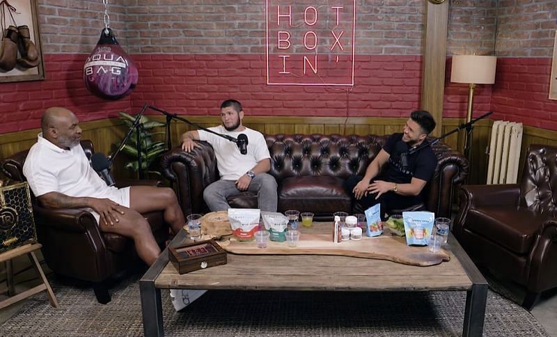 Mike Tyson (left), Khabib Nurmagomedov (center) and Henry Cejudo (right) on the Hotboxin&#039; podcast | Image credit YouTube: Hotboxin&#039; with Mike Tyson