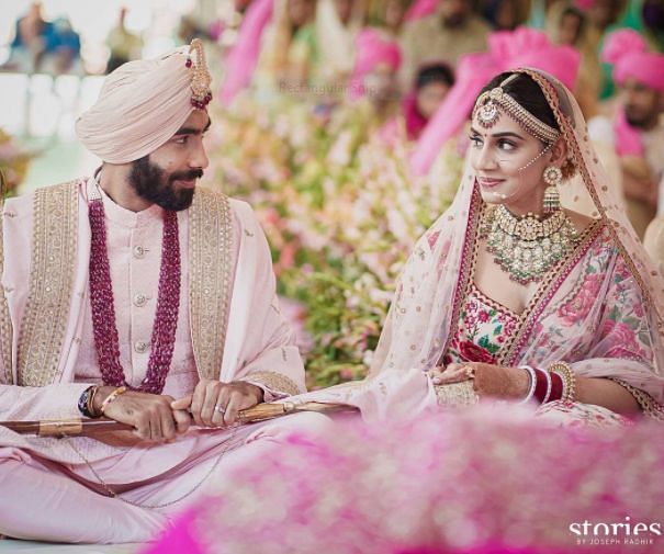 Wedding photo of Jasprit Bumrah with his wife Sanjana