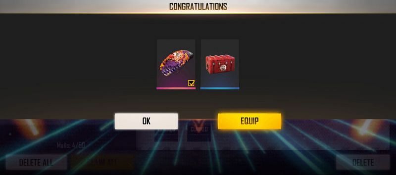 The rewards have to be claimed manually from the mail section (Image via Free Fire)
