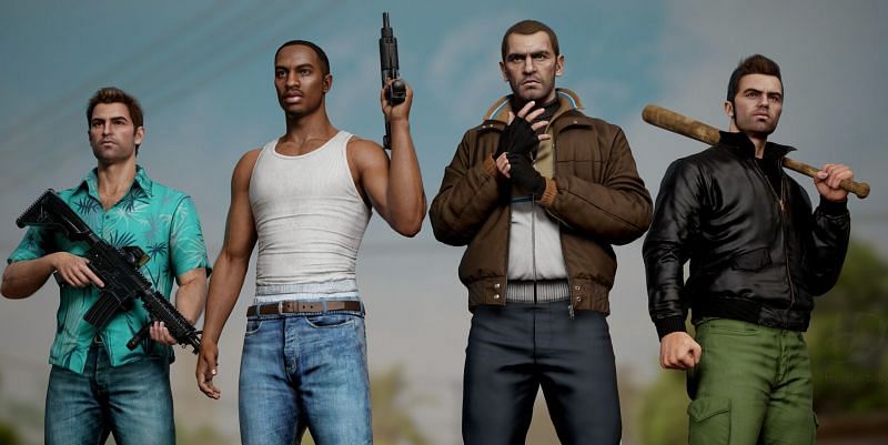 Four high-quality renders of some GTA protagonists (Image via Hossein Diba)