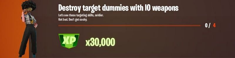 &quot;Destroy target dummies with IO weapons&quot; Fortnite week 12 Legendary challenge (Image via Lazyleaks_)