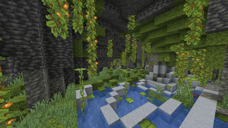 The lush caves biome (Image via Minecraft)