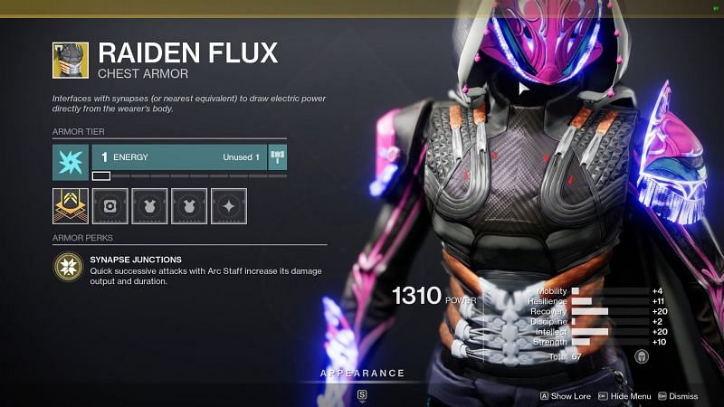 Hunter exotic chest armor, Raiden Flux (Image via Destiny 2)