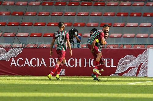 ATK Mohun Bagan players celebrate after Roy Krishna scored a goal (Image Courtesy: Twitter)