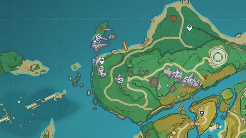 Crystal Marrow locations in Fort Fujitou (image via Interactive World Map)