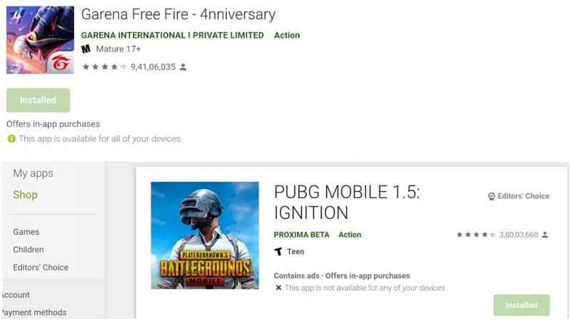 Free Fire vs. PUBG Mobile (Image via Garena and Tencent/Google Play Store)