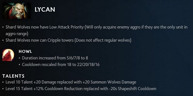 Lycan changes in 7.30 (Image via Valve)