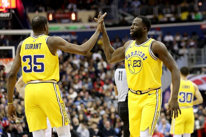Kevin Durant (left) and Draymond Green as teammates with the Golden State Warriors.