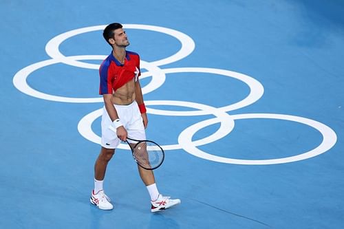 Novak Djokovic during his bronze medal match against Pablo Carreno Busta