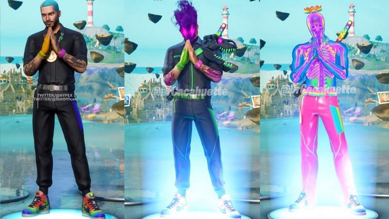 All the versions of J Balvin in Fortnite (Image via HYPEX/Twitter)