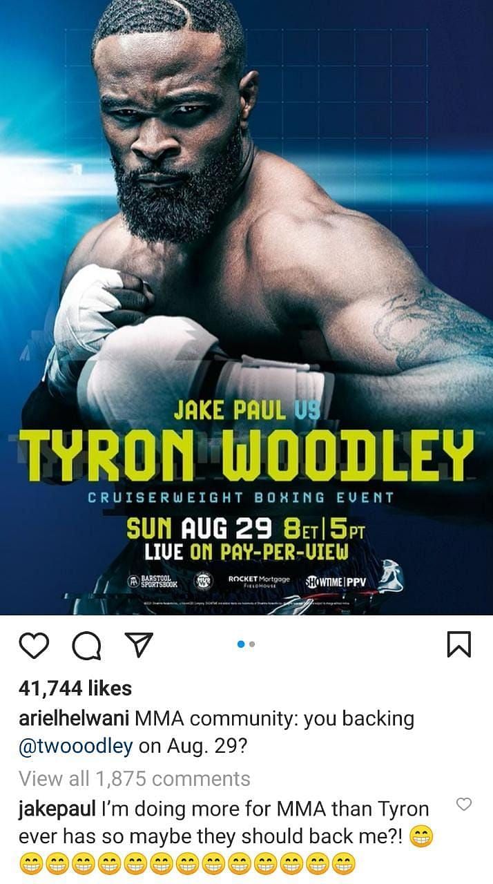 Jake Paul comments under Ariel Helwani&#039;s post