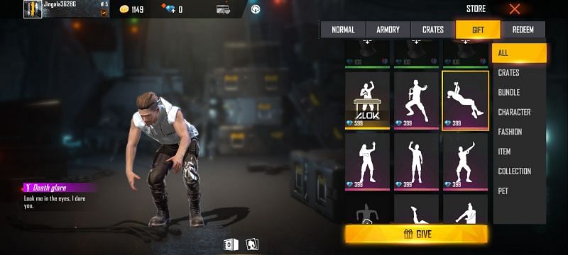 Death Glare emote in Free Fire (Image via ff.garena.com)