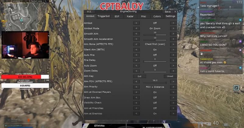 The Twitch streamer pulled out the EngineOwning menu on-screen during a live stream by mistake (Image via JustLawlyTTV/YouTube)