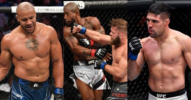 Ciryl Gane (left), Rafael Fiziev vs. Bobby Green (center), and Vicente Luque (right) [Images Courtesy: @ufc and @luquevicente on Instagram]