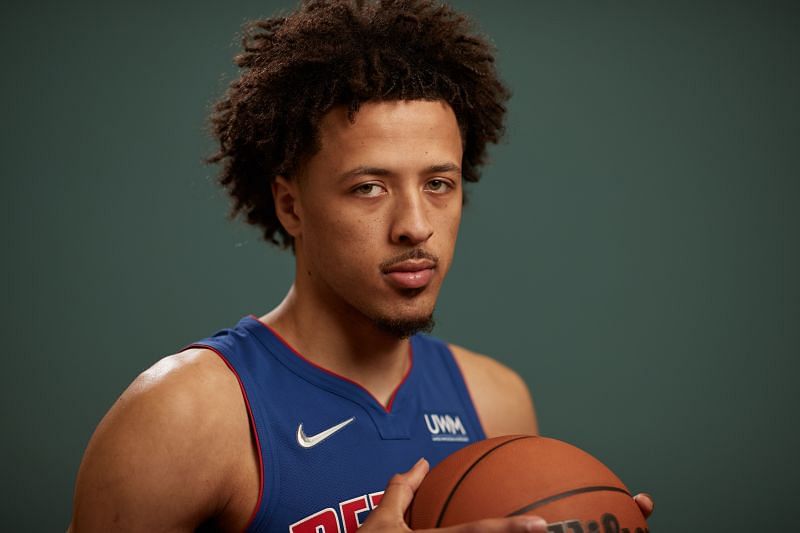 Cade Cunningham #2 poses for a photo during the 2021 NBA Rookie Photo Shoot.