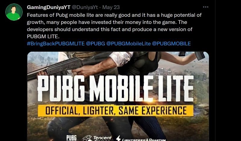 Gaming Duniya&#039;s tweet about BGMI Lite