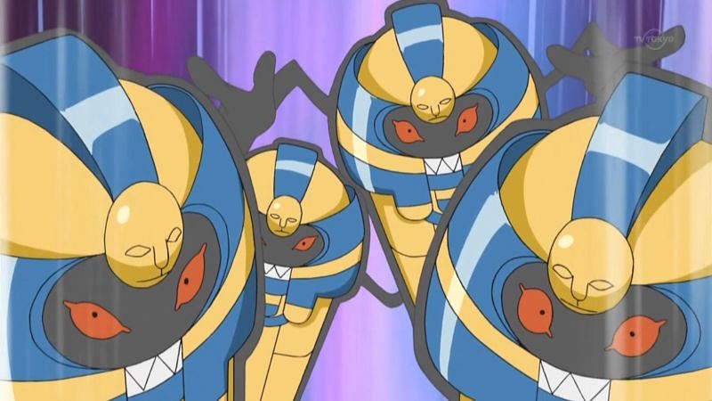 Several Cofagrigus attacking. (Image via The Pokemon Company)