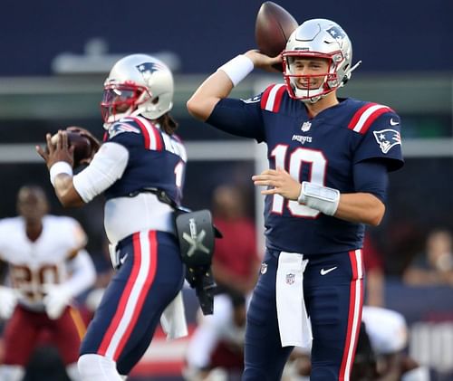 QB Cam Newton and Mac Jones New England Patriots