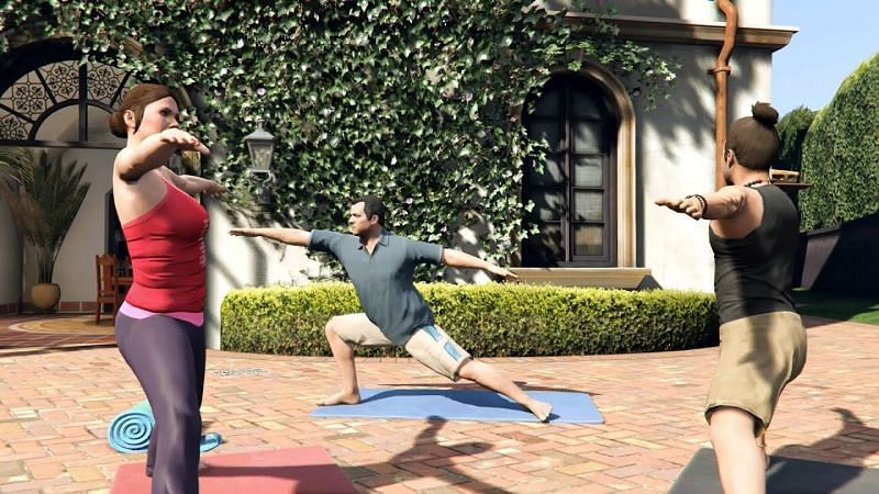 Did Somebody Say Yoga in GTA 5 involves doing yoga poses (Image via newbyZTV, YouTube)