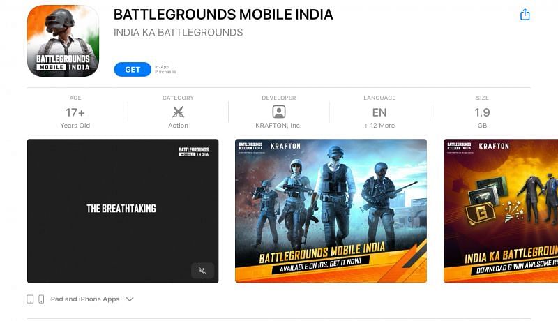 Battlegrounds Mobile India launches on iOS (Image via App store)
