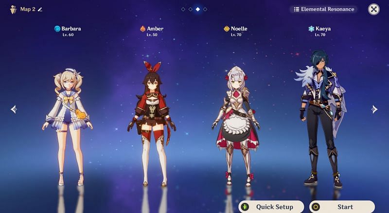 Character lineup for Map 2 (Image via Genshin Impact)