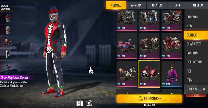 Skeleton Magician Bundle is a pretty attractive option for the users (Image via Free Fire)