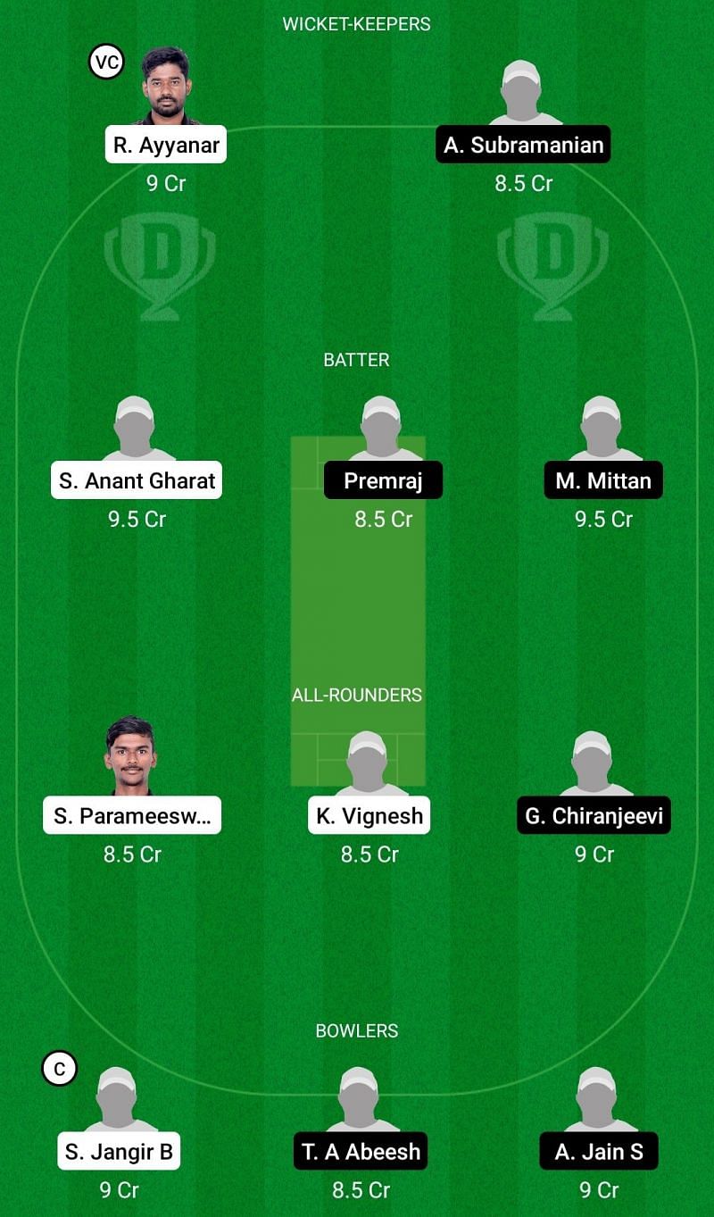 Dream11 Team 2 for Lions XI vs Sharks XI - Pondicherry T20 2021.