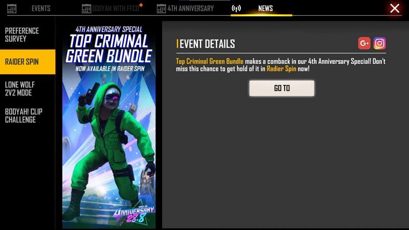 Click the &quot;Go To&quot; button to visit the event interface (Image via Free Fire)