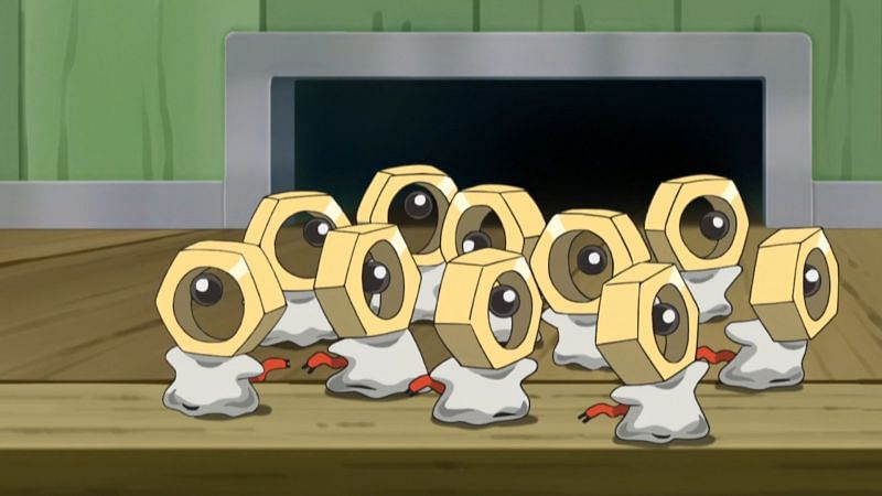 A group of Meltan as they appear in the anime (Image via the Pokemon Company)