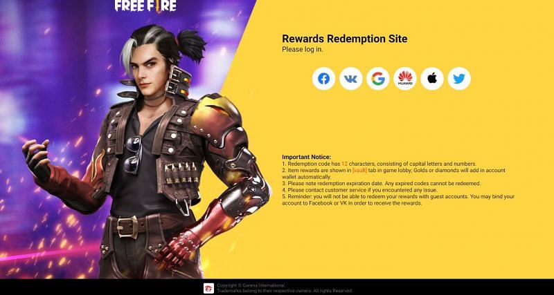 Login options on the Rewards Redemption Site