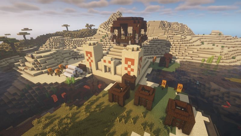 A desert temple and village outpost (Image via Minecraft)
