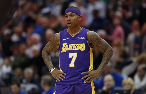 Isaiah Thomas #7 reacts to an LA Lakers play