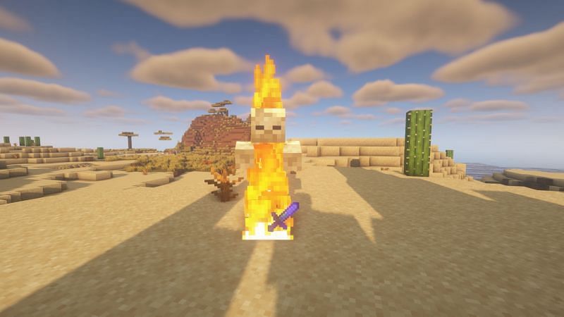 Mobs start burning when attacked with Fire Aspect (Image via Minecraft)