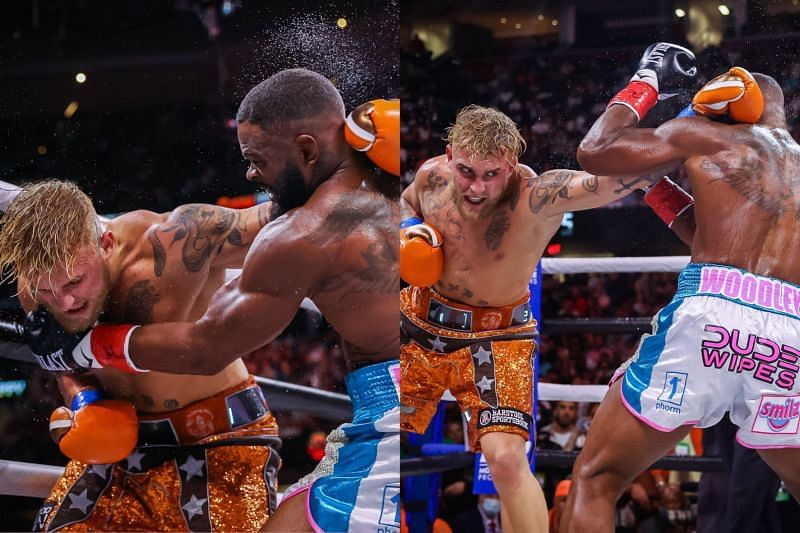 Jake Paul wins against UFC champion Tyron Woodley in Cleveland (Images via Twitter/ShowtimeBoxing)