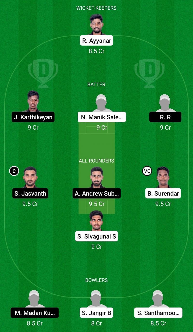 Dream11 Team 1 for Lions XI vs Tigers XI - Pondicherry T20 2021.
