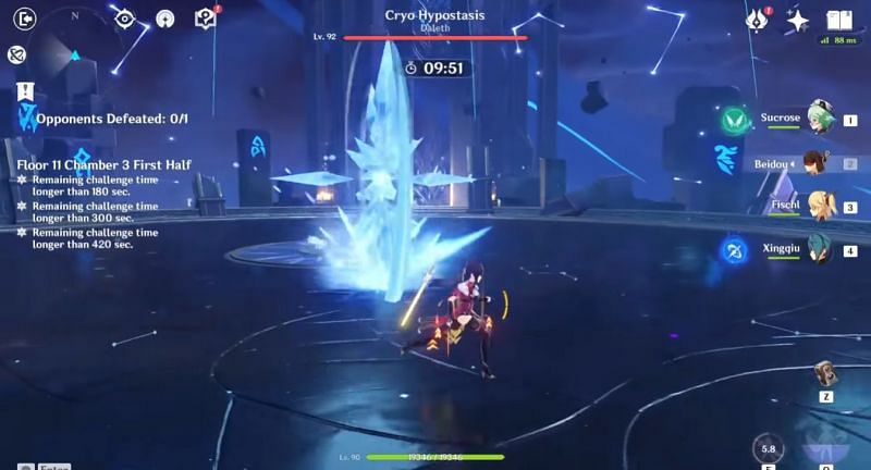 Cryo Hypostasis turn into a wheel and chase after the active character (Image via Kekon, YouTube)