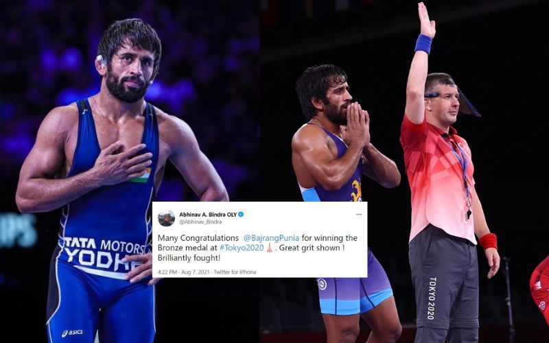 Indian grappler claims bronze at the Olympics [Image Credits: Bajrang Punia/Instagram, Team India/Twitter]